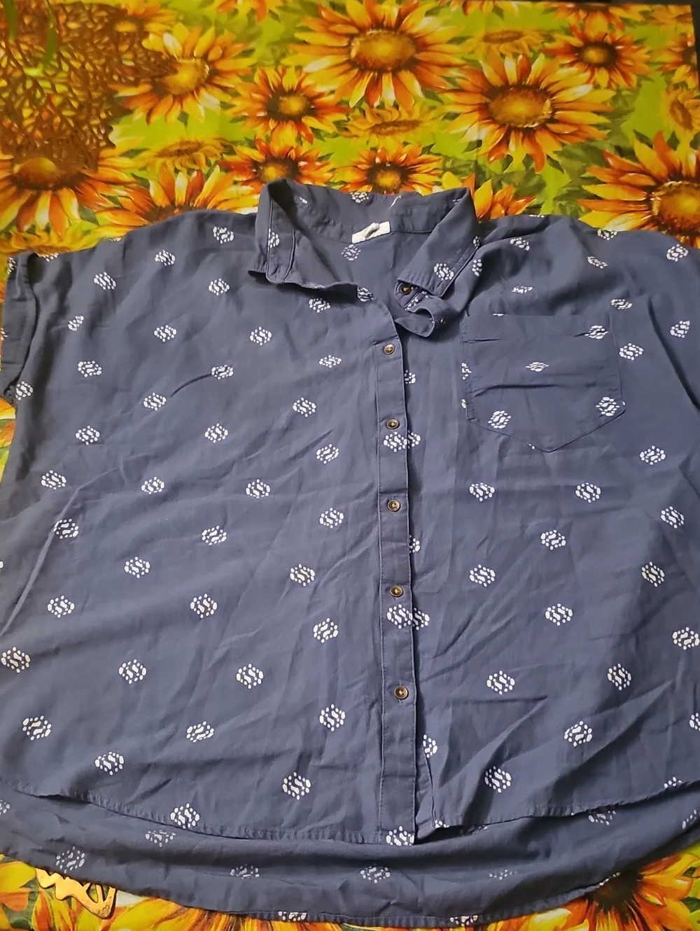 a.n.a Navy Button-Down Shirt with White Dot Motif